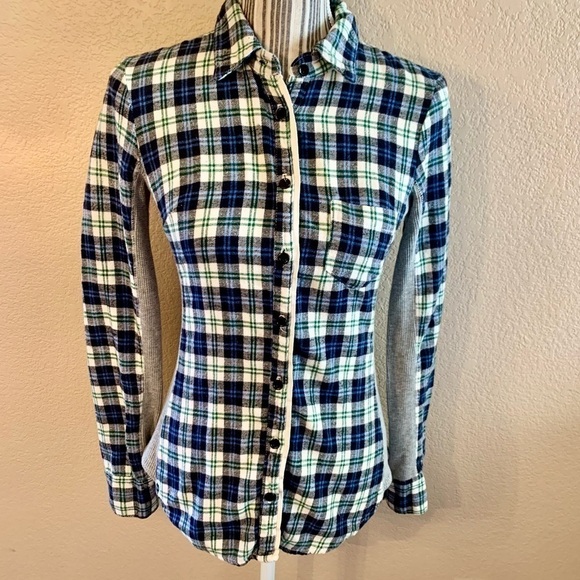 Splendid Flannel Top Small Plaid Cotton Blue Cream Flannel Grey Thermal Panels - Picture 1 of 15